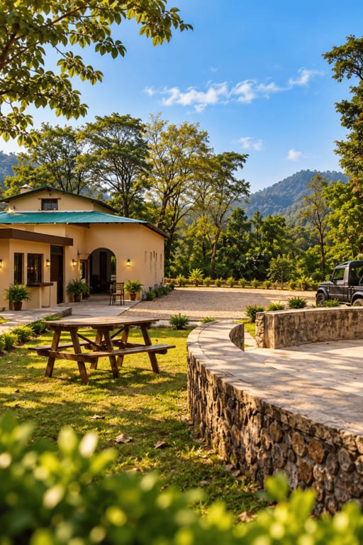 Illustrative Jhirna forest accommodation surrounded by trees